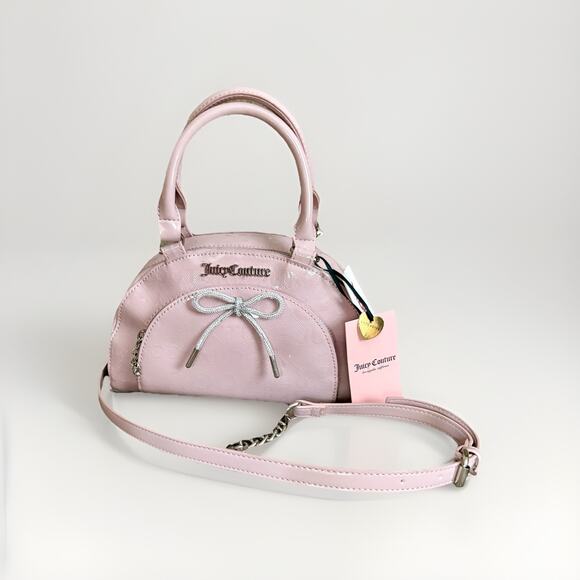 JUICY COUTURE PINK Convertible SATCHEL BOWLER XBODY Rhinestone Silver BOWS Y2K - Picture 1 of 16